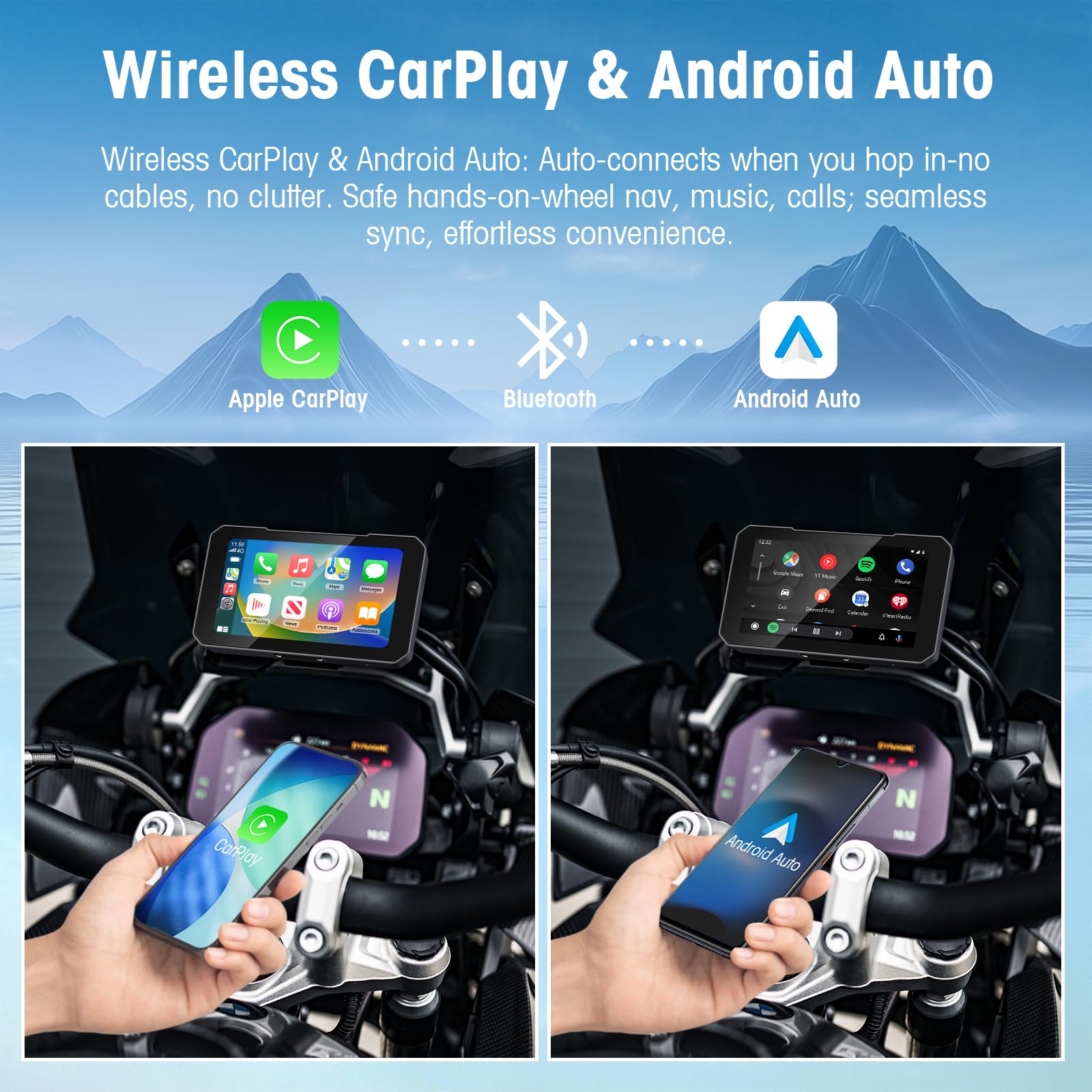 Amazon.com: IP67 Waterproof 5'' Motorcycle Carplay,Wireless Apple